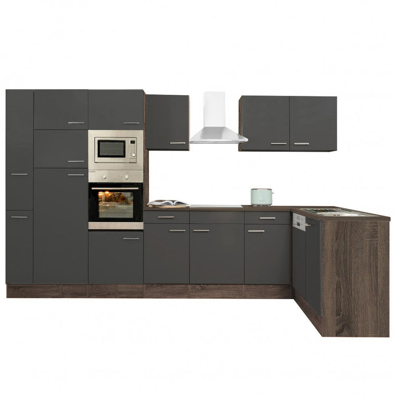 Yorki 370 sarok konyhabútor yorki tölgy korpusz,selyemfényű antracit fronttal