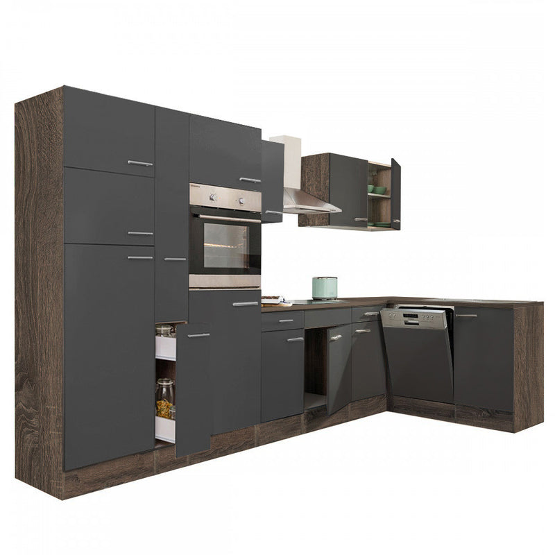 Yorki 370 sarok konyhabútor yorki tölgy korpusz,selyemfényű antracit fronttal