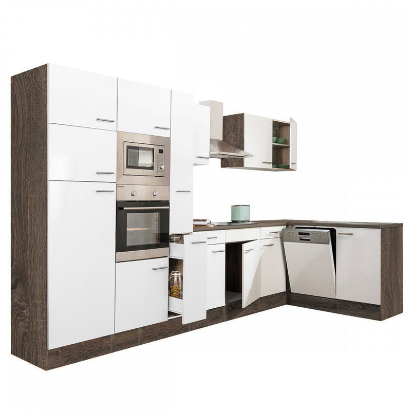 Yorki 370 sarok konyhabútor yorki tölgy korpusz,selyemfényű fehér fronttal