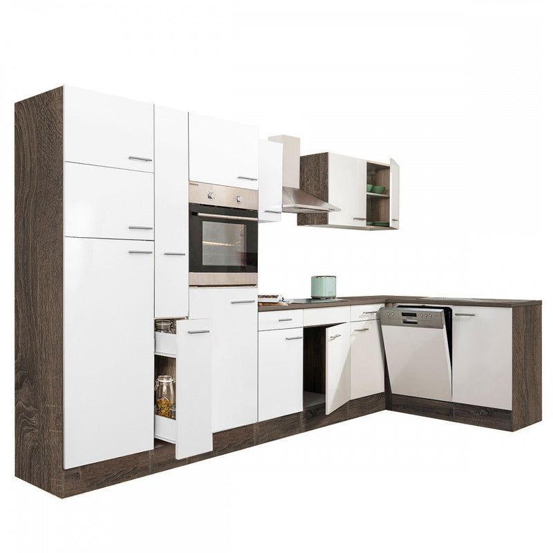 Yorki 370 sarok konyhabútor yorki tölgy korpusz,selyemfényű fehér fronttal