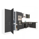 Yorki 430 sarok konyhabútor fehér korpusz,selyemfényű antracit fronttal alulagyasztós hűtős szekrénnyel