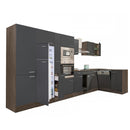 Yorki 430 sarok konyhabútor yorki tölgy korpusz,selyemfényű antracit fronttal felülfagyasztós hűtős szekrénnyel