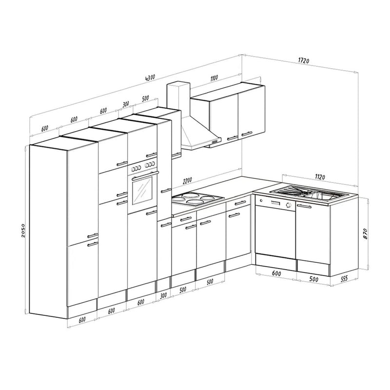 Yorki 430 sarok konyhabútor yorki tölgy korpusz,selyemfényű fehér fronttal felülfagyasztós hűtős szekrénnyel