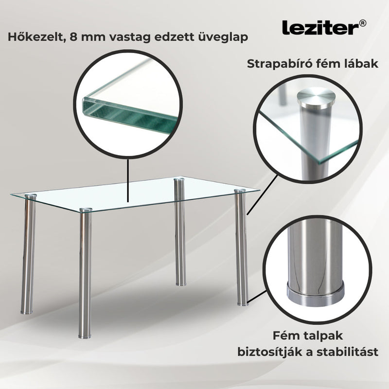 Berna 120 cm szögletes üveg étkezőasztal transparent