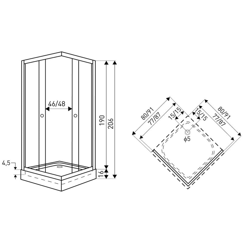 Madera 90x90 cm szögletes zuhanykabin tálca nélkül
