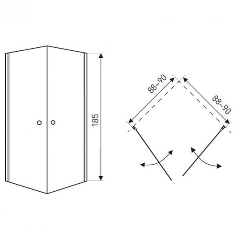MADRID90 KOMPLET szögletes nyílóajtós zuhanykabin, erősített akril zuhanytálcával, 90x90x198 cm-es méretben