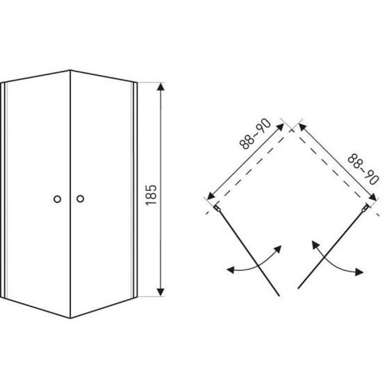 MADRID90 szögletes nyílóajtós zuhanykabin, 90x90x185 cm-es méretben