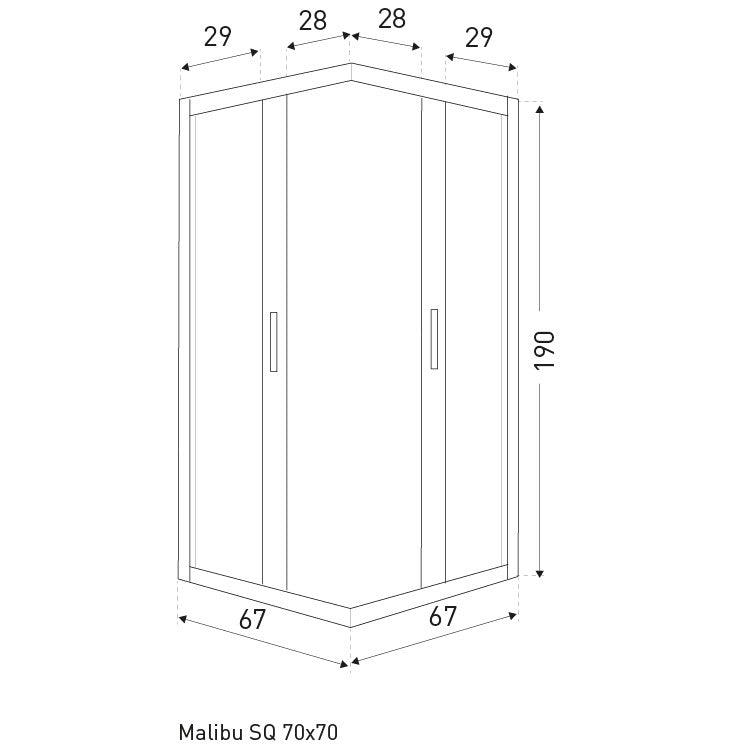 Malibu SQ 70x70 szögletes zuhanykabin zuhanytálca nélkül