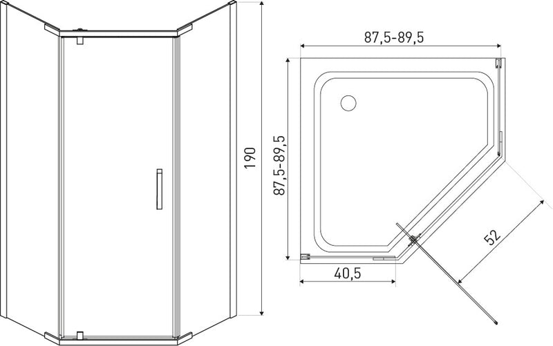 Metro szögletes nyílóajtós zuhanykabin 90 cm