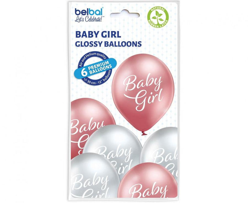 Baby Girl Glossy léggömb, lufi 6 db-os 12 inch (30cm), J-MLG065114