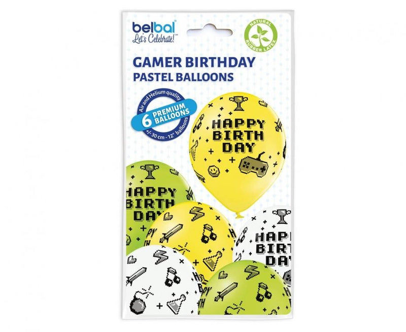 Játék Gamer Birthday léggömb, lufi 6 db-os 12 inch (30cm), J-MLG070187