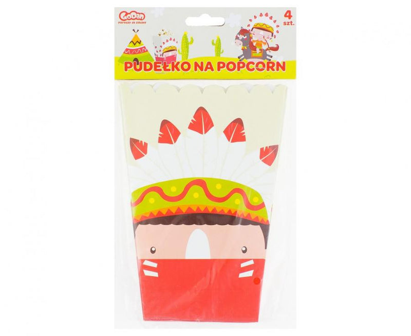 Indián Party papír popcorn doboz 19 cm 4 db-os, J-MLG104608