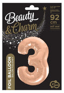 Rose Gold 3-as szám fólia lufi 92 cm, J-MLG106282