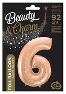 Rose Gold 6-os szám fólia lufi 92 cm, J-MLG106343