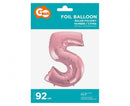 Light Pink, Rózsaszín 5-ös szám fólia lufi 92 cm, J-MLG109290