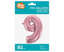 Light Pink, Rózsaszín 9-es szám fólia lufi 92 cm, J-MLG109375