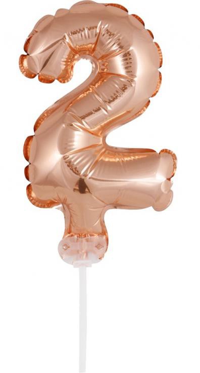 Rose Gold 2-es szám fólia lufi tortára 13 cm, J-MLG113341