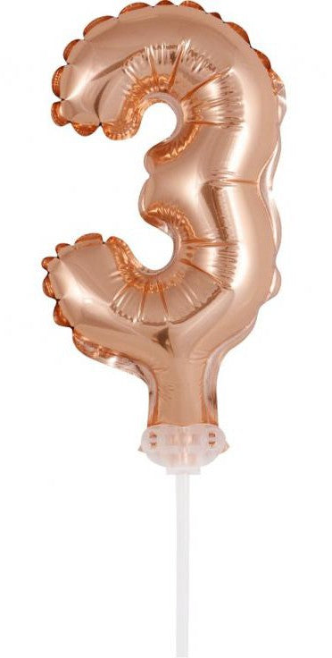 Rose Gold 3-as szám fólia lufi tortára 13 cm, J-MLG113365