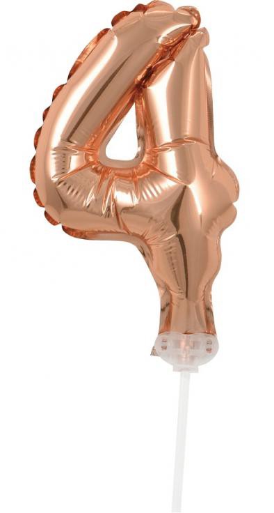 Rose Gold 4-es szám fólia lufi tortára 13 cm, J-MLG113389