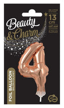 Rose Gold 4-es szám fólia lufi tortára 13 cm, J-MLG113389