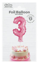 Rózsaszín 3-as Pink szám fólia lufi tortára 13 cm, J-MLG113563