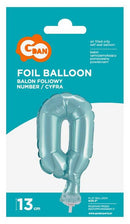 Kék 0-ás Light Blue szám fólia lufi tortára 13 cm, J-MLG113709