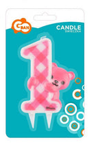Első születésnap Pink Teddy csillámos tortagyertya, J-MLG113938