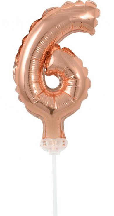 Rose Gold 6-os szám fólia lufi tortára 13 cm, J-MLG114379