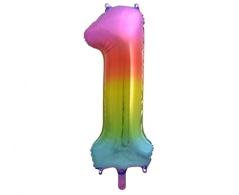 Szivárvány Rainbow 1-es szám fólia lufi 85 cm, J-MLG120271