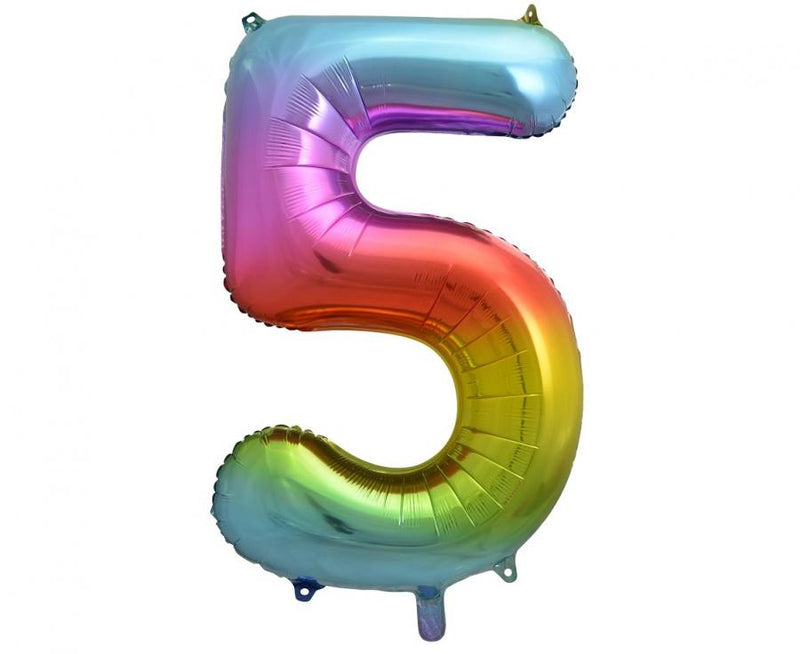 Szivárvány Rainbow 5-ös szám fólia lufi 85 cm, J-MLG120356