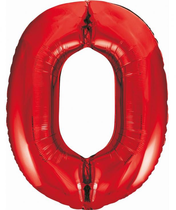 Piros 0-ás Red szám fólia lufi 85 cm, J-MLG120523