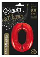 Piros 0-ás Red szám fólia lufi 85 cm, J-MLG120523