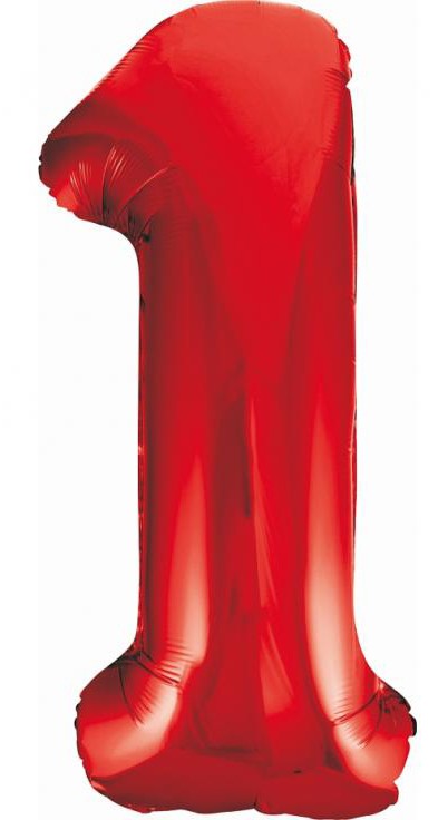 Piros 1-es Red szám fólia lufi 85 cm, J-MLG120547
