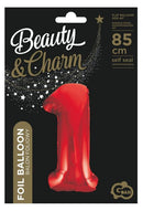 Piros 1-es Red szám fólia lufi 85 cm, J-MLG120547