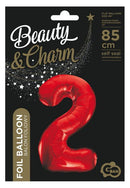Piros 2-es Red szám fólia lufi 85 cm, J-MLG120561