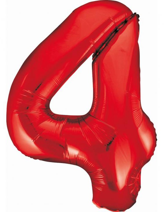 Piros 4-es Red szám fólia lufi 85 cm, J-MLG120608