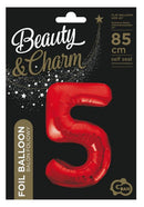 Piros 5-ös Red szám fólia lufi 85 cm, J-MLG120622