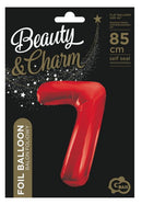 Piros 7-es Red szám fólia lufi 85 cm, J-MLG120660