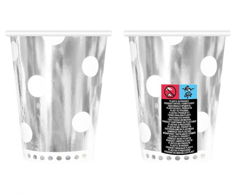 Ezüst B&C Polka Dots Silver papír pohár 6 db-os 266 ml, J-MLG128178