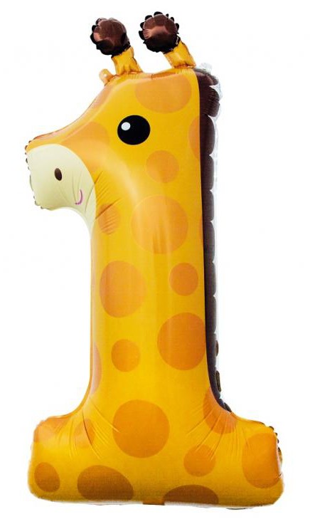 Zsiráf 1-es Giraffe szám fólia lufi 80 cm, J-MLG128895