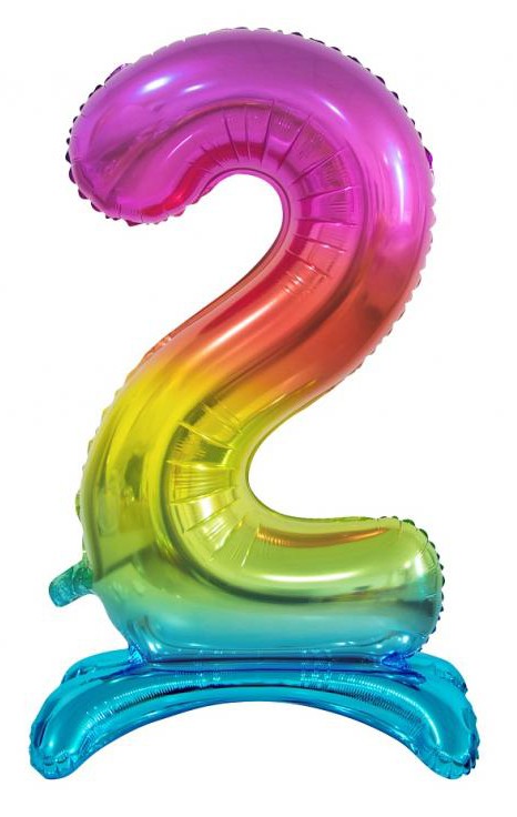 Színes Rainbow 2-es szám fólia lufi talppal 74 cm, J-MLG129014