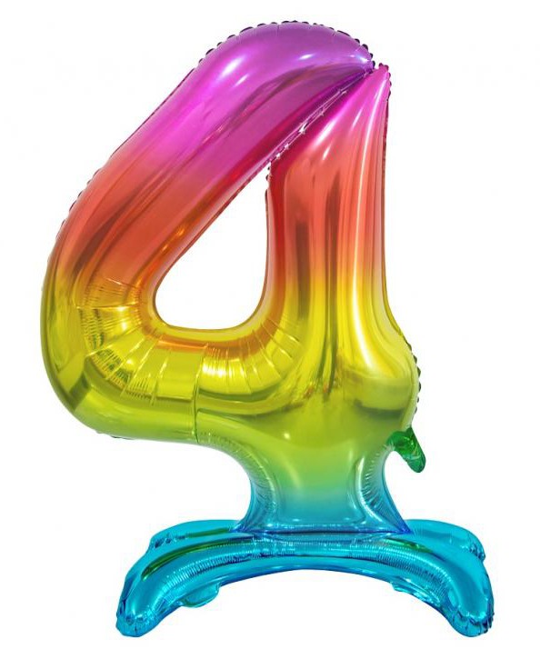 Színes Rainbow 4-es szám fólia lufi talppal 74 cm, J-MLG129052