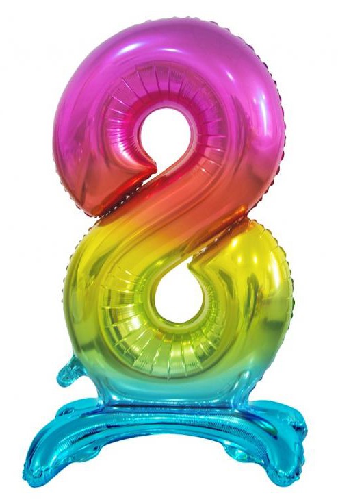 Színes Rainbow 8-as szám fólia lufi talppal 74 cm, J-MLG129137