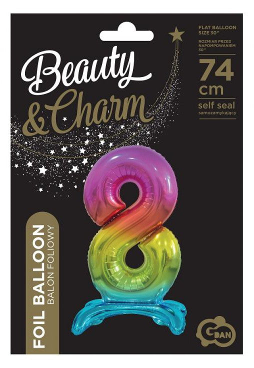 Színes Rainbow 8-as szám fólia lufi talppal 74 cm, J-MLG129137