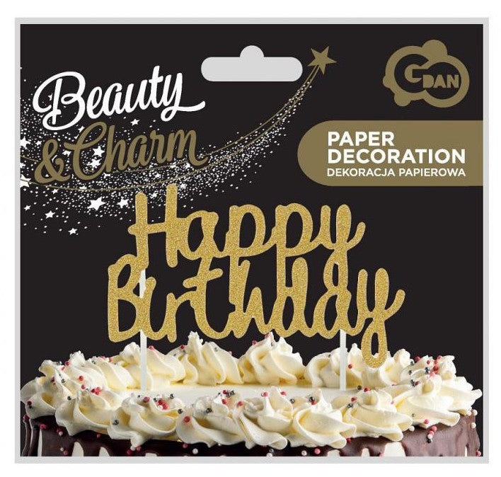 Happy Birthday Gold torta dekoráció, J-MLG131086