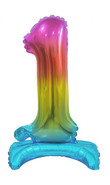 Színes Rainbow mini 1-es szám fólia lufi talppal 38 cm, J-MLG134643