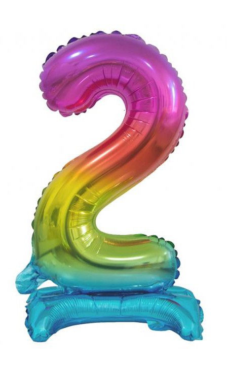 Színes Rainbow mini 2-es szám fólia lufi talppal 38 cm, J-MLG134667