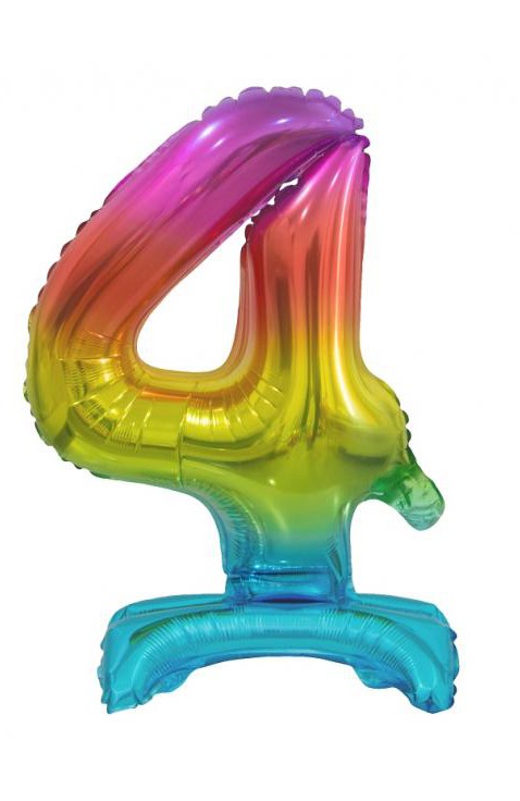 Színes Rainbow mini 4-es szám fólia lufi talppal 38 cm, J-MLG134704