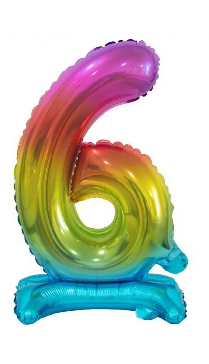 Színes Rainbow mini 6-os szám fólia lufi talppal 38 cm, J-MLG134742
