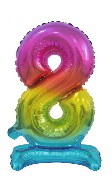 Színes Rainbow mini 8-as szám fólia lufi talppal 38 cm, J-MLG134780